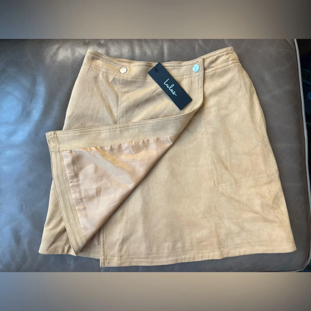 Lulus Let’s Wrap It Up Tan Suede Wrap Mini Skirt | Tan | Women’s XS - Picture 10 of 14